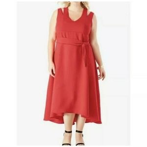 Roaman's Red Sleeveless Hi-Low A-Line Dress